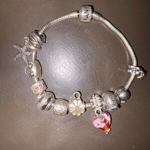 Silver Charm Bracelet with Red Heart by Pandora